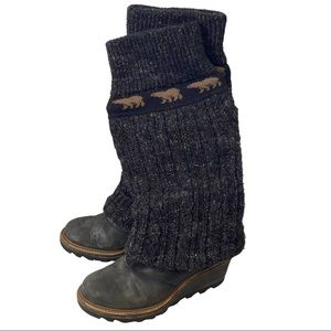 Sorel Womens Size 9 Crazy Cable Knit Wedge Boots in Black